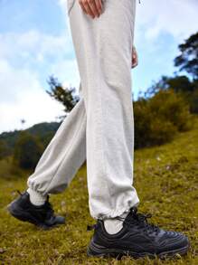 In My Nature Solid Slant Pocket Drawstring Waist Outdoor Sweatpants - Grey - View 4