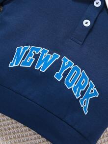 Baby Girl Letter Graphic Contrast Collar Sweatshirt - Khaki - View 4