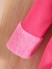 SHEIN Young Girl 1pc Borg Collar Belted Overcoat - Hot Pink - View 5