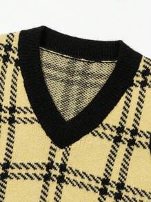 SHEIN Unity Plaid Pattern Sweater Vest - Yellow - View 8
