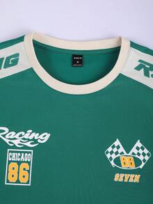 Manfinity LEGND 男式字母图案拼色落肩 T 恤 - 綠色 - 查看 4