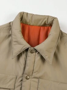 Manfinity Homme 男式翻盖口袋纽扣衬垫大衣（不含运动衫） - 卡其色 - 查看 3