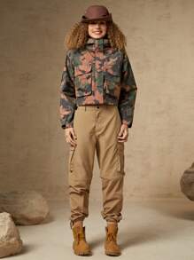 In My Nature Cazadora con estampado con bolsillo con solapa con cremallera - Verde militar - Ver 8