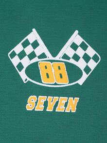 Manfinity LEGND 男式字母图案拼色落肩 T 恤 - 綠色 - 查看 8