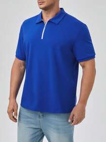 Manfinity Homme Men Plus Quarter Zip Polo Shirt - Blue - View 4
