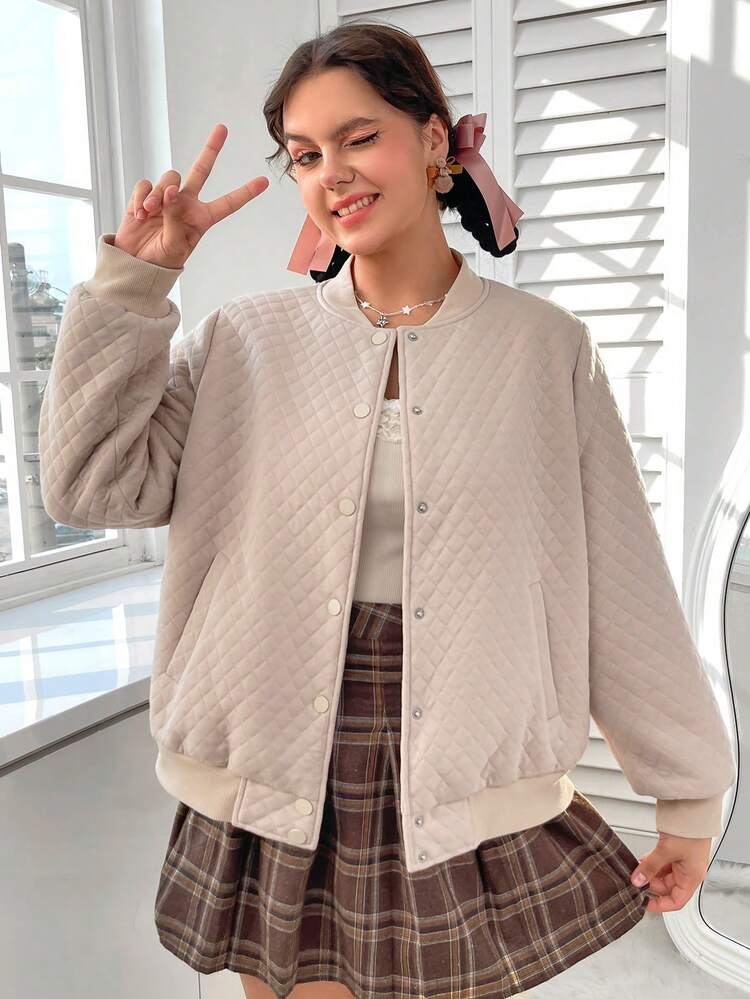 Plus Button Up Quilted Bomber Jacket