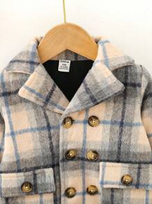 Baby Boy Plaid Double Breasted Flap Pocket Overcoat Autumn Fall - Apricot - View 5