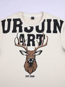 Manfinity Homme Men Deer And Slogan Graphic Sweatshirt - Apricot - View 5