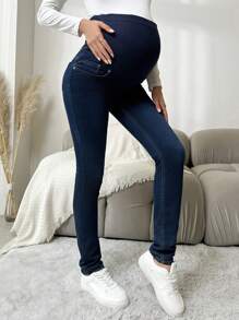 Maternity Wideband Waist Skinny Jeans - Dark Wash - View 4