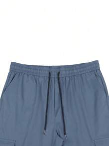 Manfinity Homme 鬆身男式口袋褲,帶蓋口袋和束腰繩 - 藏蓝色 - 查看 4