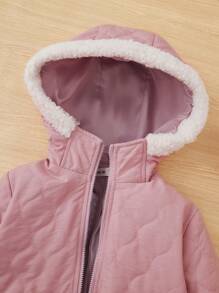 SHEIN Young Girl Zip Up Teddy Trim Hooded Padded Coat
