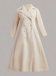 Flirla Plus Lapel Neck Double Breasted Overcoat, For Winter - Apricot - View 1