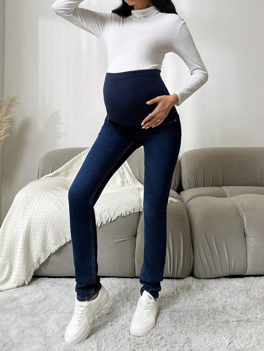 Maternity Wideband Waist Skinny Jeans - Dark Wash - View 1