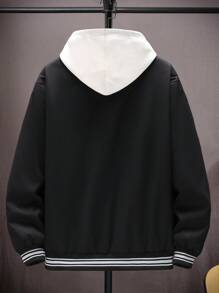 Manfinity Hypemode 寬鬆版型男士條紋飾邊外套,帶有袋蓋細節,下垂肩設計且無連帽 - 黑色 - 查看 2