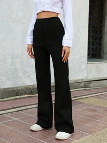 EURMUSE Solid Flare Wide Leg Knit Pants - Black - View 3