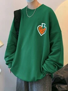 Manfinity Hypemode 鬆身男式愛心刺繡落肩圓領運動衫 - 墨綠色 - 查看 1