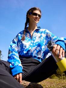 In My Nature Tie Dye Half Zip Crop Outdoor Sweatshirt - Multicolor - View 8