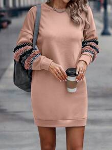 SHEIN LUNE 幾何印花落肩袖衛衣洋裝 - 淺粉色 - 查看 4