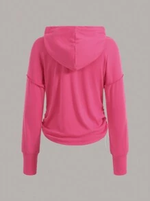 In My Nature Solid Drawstring Outdoor Sweatshirt - Hot Pink - View 9