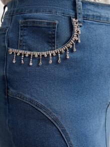 Mulvari Plus Mermaid Hem Denim Skirt - Medium Wash - View 3