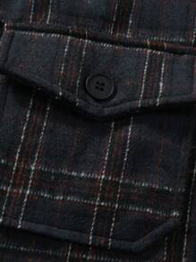 Manfinity Homme Shacket Para Hombre Con Estampado De Cuadros Suelto Y Bolsillos Con Solapa - Negro - Ver 3