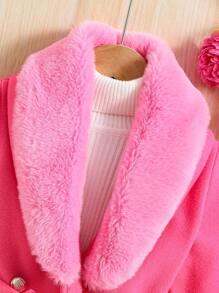 SHEIN Young Girl 1pc Borg Collar Belted Overcoat - Hot Pink - View 4