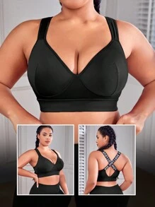 Easithlete Plus Medium Support High Stretch Sports Bra - Black - View 6