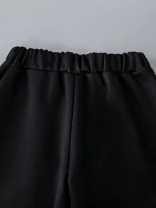 SHEIN 男小童標語圖案加絨內裏飛行員夾克和運動褲 - 黑色 - 查看 6