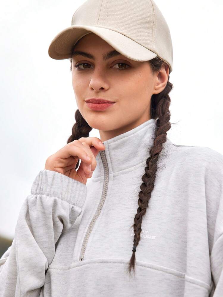 Letter Graphic Half Zip Flap Pocket Outdoor Sweatshirt