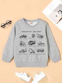 童裝男孩采挖機圖案口號紋綿軟透氣運動衫 - 灰色 - 查看 1