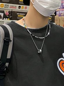 Manfinity Hypemode Men's Loose Heart Flocking Drop Shoulder Sweatshirt - Black - View 3