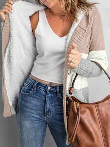 CILKOO 拼色連帽開襟衫 - 棕色 - 查看 4