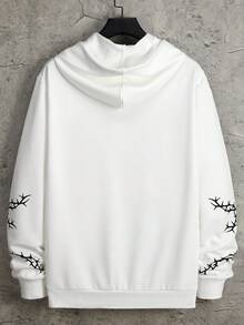 Manfinity LEGND Men Letter Graphic Kangaroo Pocket Drawstring Hoodie - White - View 3