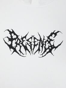 Manfinity LEGND Men Letter Graphic Kangaroo Pocket Drawstring Hoodie - White - View 5