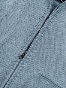 SHEIN Unity Chất rắn Dây kéo Vá Túi Áo len Mở - Màu xanh nhạt - Xem 3