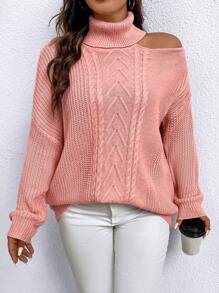 SHEIN LUNE Plus Turtleneck Cut Out Drop Shoulder Sweater Knit Pullover Fall Winter Outfit