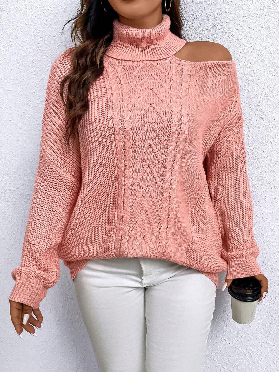 SHEIN LUNE Plus Turtleneck Cut Out Drop Shoulder Sweater Knit Pullover Fall Winter Outfit
