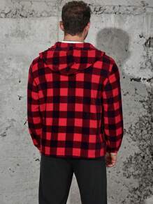 Manfinity Homme 男士加大號水牛格紋印花拉鍊抽繩帽夾克 - 紅色 - 查看 2