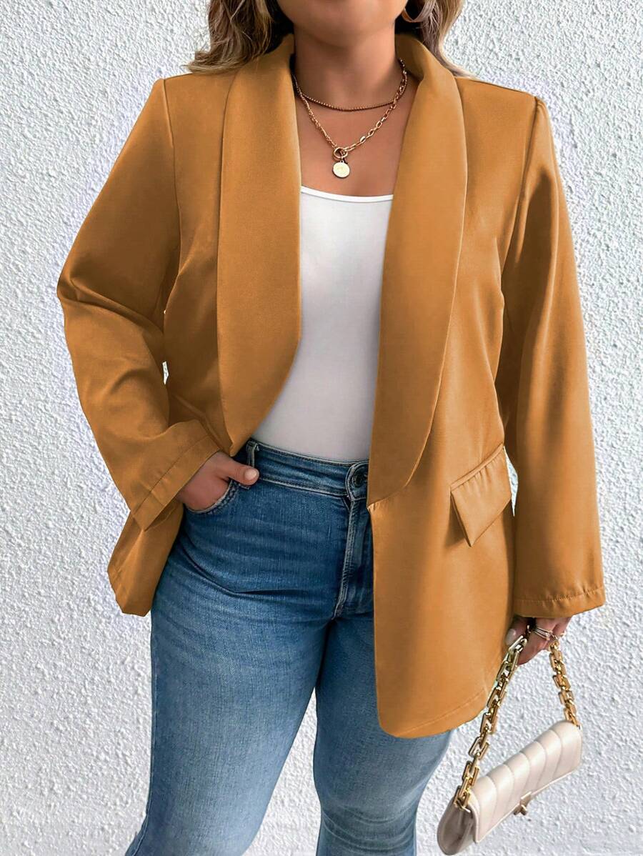 Calvaya Große Größe Blazer mit Schalkragen, offener Front,