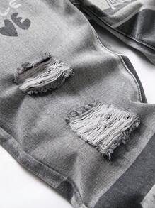 Men Letter Graphic Ripped Jeans - Light Grey - View 7