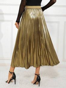 SHEIN Clasi 高腰百褶半身裙 - 金色 - 查看 2