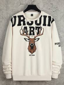 Manfinity Homme Men Deer And Slogan Graphic Sweatshirt - Apricot - View 2