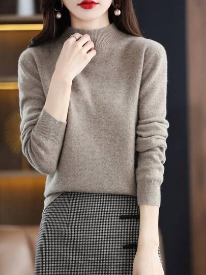 Pull en laine mérinos 100% pour femmes, doux et chaud, col roulé, automne/hiver, conception sans couture d'une seule pièce, décontracté