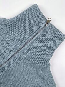 SHEIN Unity Chất rắn Dây kéo Vá Túi Áo len Mở - Màu xanh nhạt - Xem 7