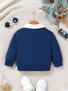 Baby Girl Letter Graphic Contrast Collar Sweatshirt - Khaki - View 2