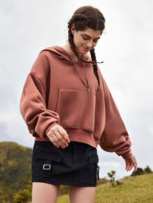 In My Nature Solid Drawstring Crop Outdoor Sweatshirt - Dusty Pink - View 5