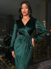 Zolique Surplice Neck Wrap Hem Dress - Green - View 5