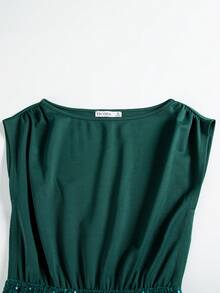 1pc Contrast Sequin Dress - Dark Green - View 3