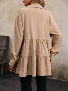 SHEIN Unity 翻蓋口袋前紐扣荷葉邊外套 - 卡其色 - 查看 2