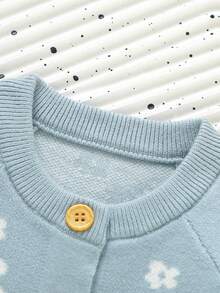 Bebé niña Cárdigan con patrón floral ribete con fruncido de manga raglán con pantalones tejidos - Azul - Ver 11